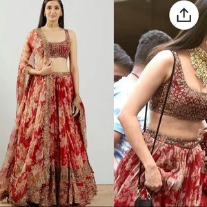 Floral red indian Lehenga Choli with sequin work.